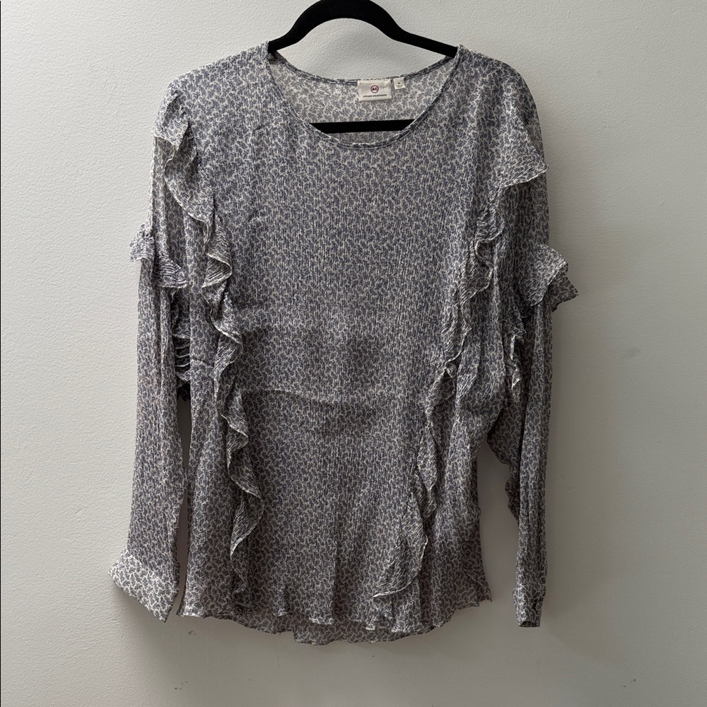 AG Adriano Goldschmied Ruffled Blouse - Gray Pattern